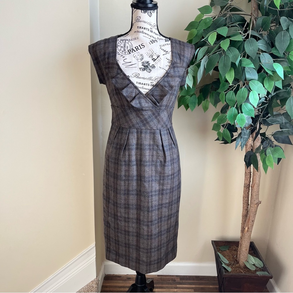 Perla de Pari Vintage Wool Plaid Dress Brown Sz 0